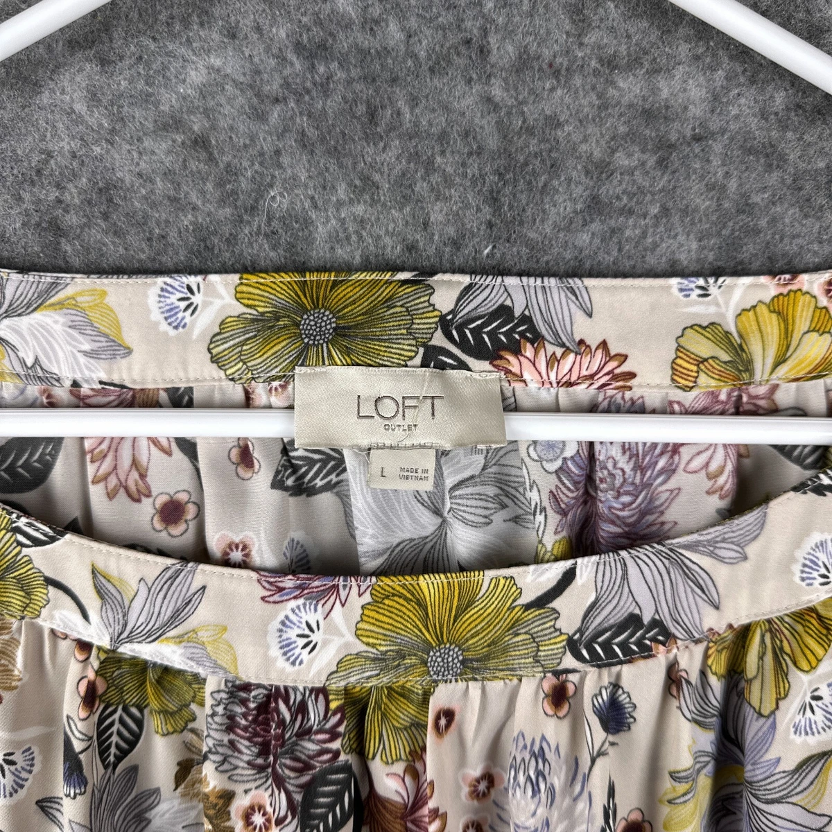 Loft Bodysuit Womens Large Beige Green Floral Long Sleeve Boat
