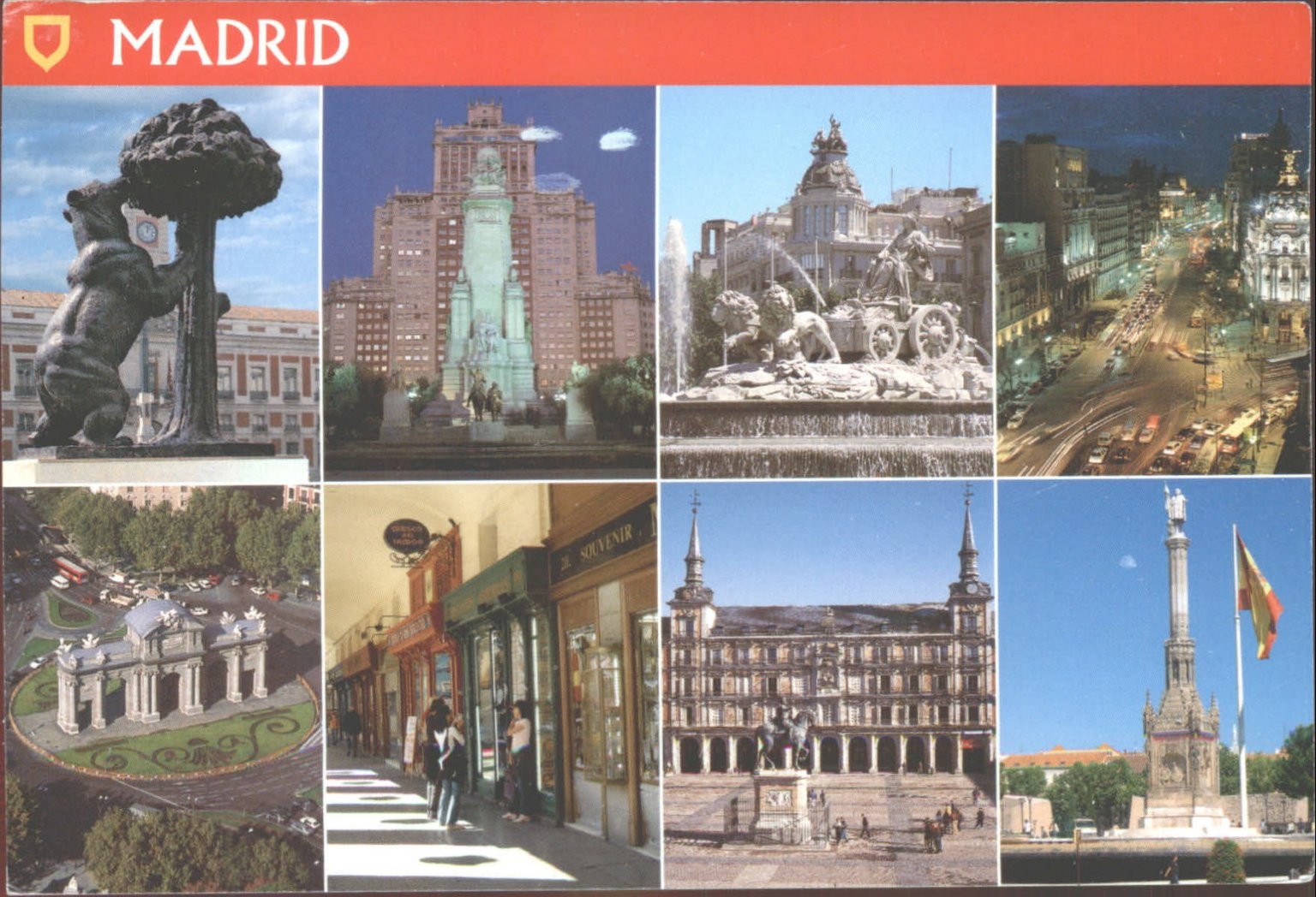 MADRID Spain Multi-View Postcard Bear Strawberry Tree Cibeles Fountain 2012