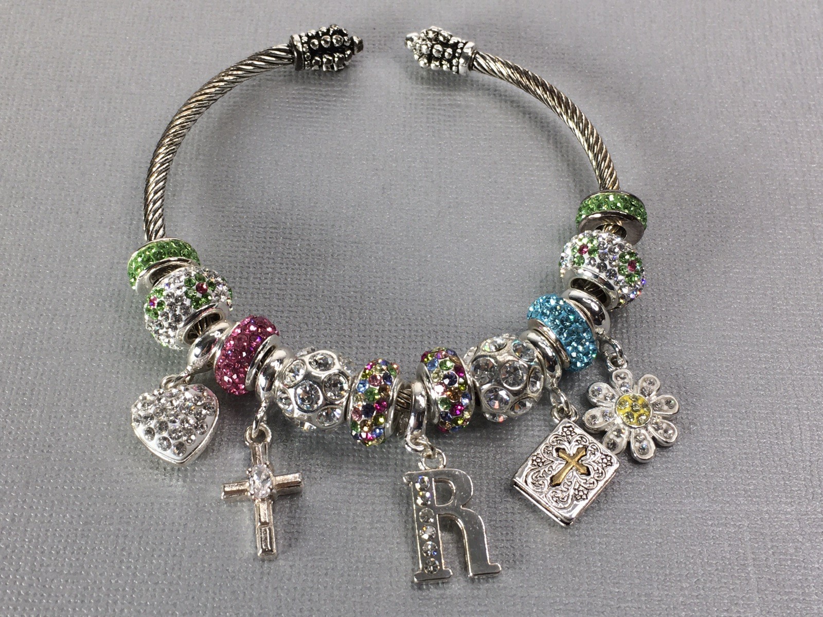 Silver Toned Wire Cable Bangle Bracelet Colorful … - image 1