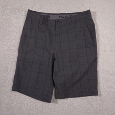PGA Tour Shorts Mens 32 Gray Plaid Golf Stret...