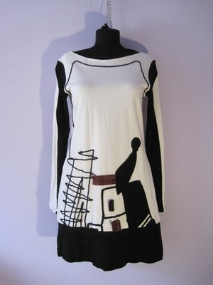 SAVE THE QUEEN Knit Dress Patchwork Applique L B&W Mesh Lined Archive Y2K Italy