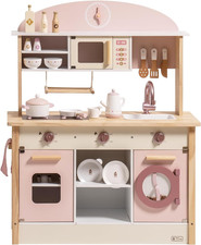 Play Kitchen for Kids Toddlers, Wooden Play Kitchen with Realistic Accessories,