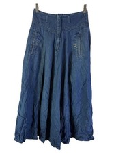 Vintage 90s Streetwear Western Chambray Denim Flowy Knee Skirt Womens 4