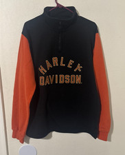 RARE Vtg. Mens M Harley-Davidson Black  Orange Pullover Sweatshirt 1/4 Zip