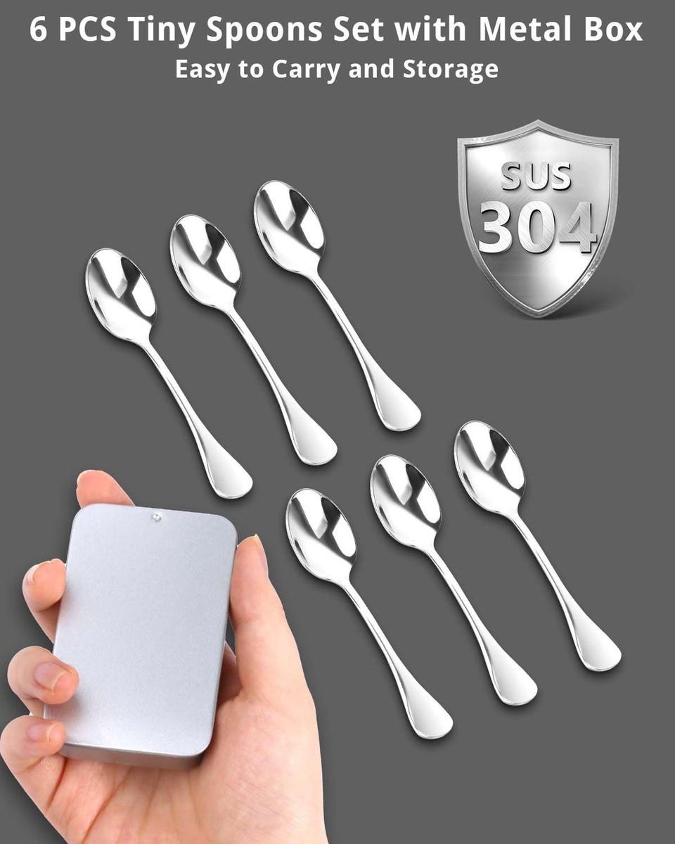 6PCS 2.9 inch Mini Stainless Steel Spoons for Spices Jars, inches