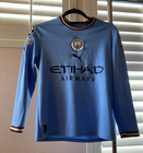 Puma De Bruyne Manchester City 22/23 Long Sleeve Jersey 13-14 Youth w/ UCL Patch — photo 1