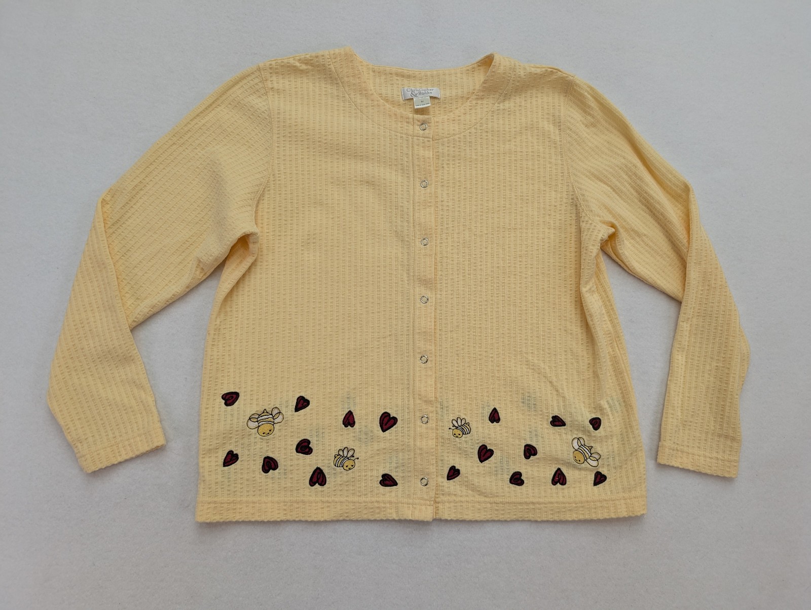 Christopher & Banks Women's Sweater Size M Yellow Lightweight Stretch Knit Bee