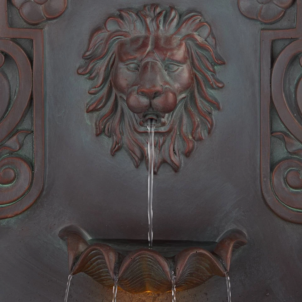 Lion Head Rustic 2 Tier Outdoor Wall Water Fountain LED Light 31 1/2" for Yard - Image 3 of 4