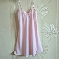 Vintage Baby Pink 100% Silk Slip Dress, Swallow Embroidered Nightgown size S-M