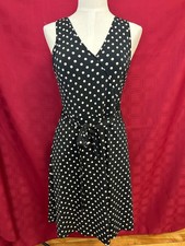 Ann Taylor Women's Polka Dot Fit & Flare Dress Size S Black V-Neck  Belt