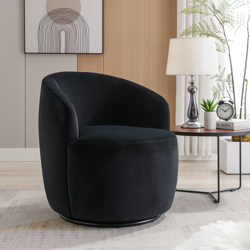 , Barrel Chair With Black Powder Coating Metal