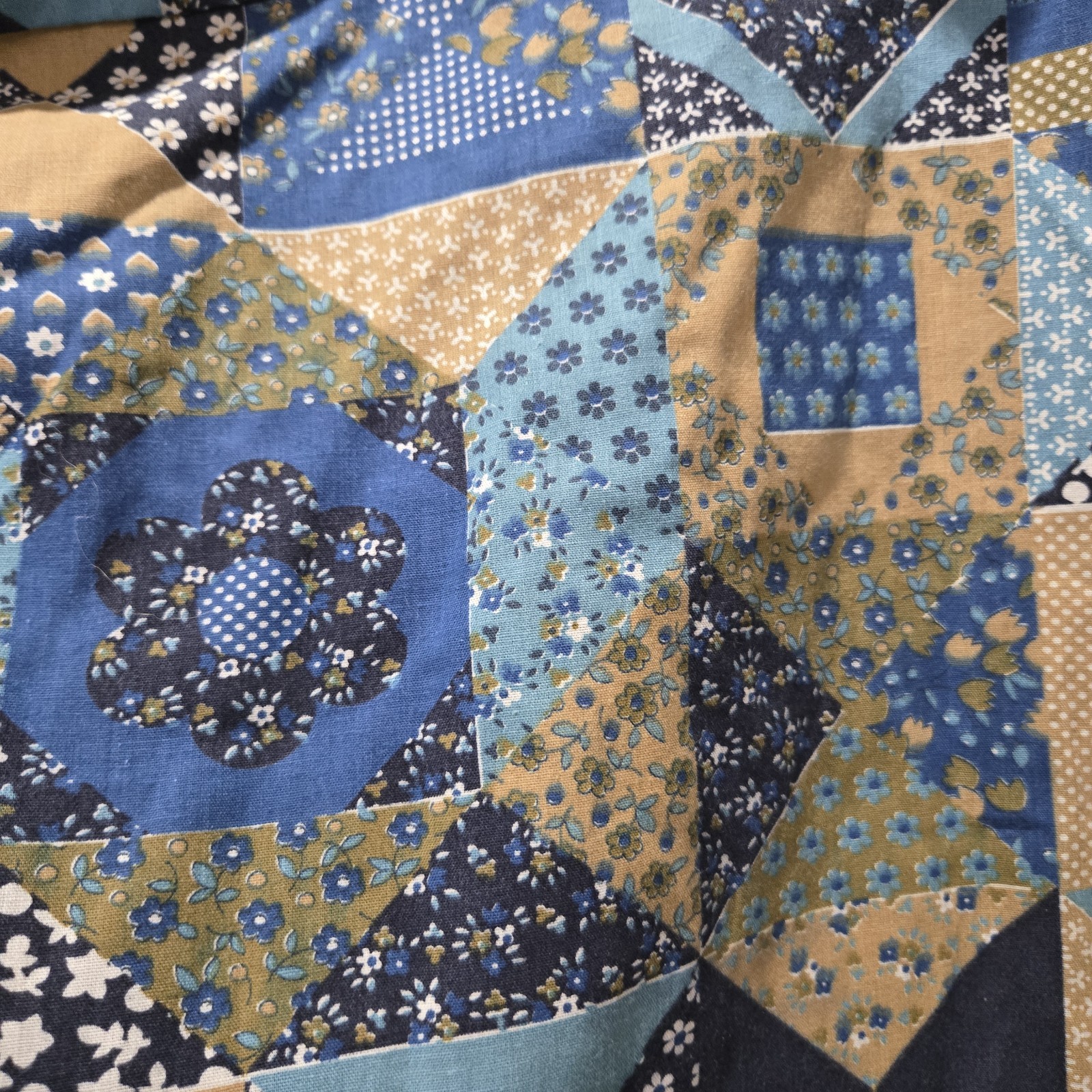Vintage Patchwork Pattern Floral Blue Long Sleeve… - image 5