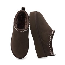 Women's Platform House Slippers Genuine Suede Leather Warm Plush Shoes