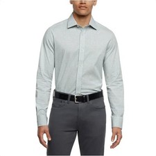 Banana Republic Men's Slim Fit Stretch Poplin Shirt, Green/Blue Striped, sizeXXL