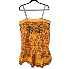 FARM Rio for Anthropologie Boho Sqaure Neck Mini Dress Size Large Tropical Print