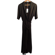 Quince Women Tencel Jersey Midi Wrap Dress Black Basic Sleeved XL