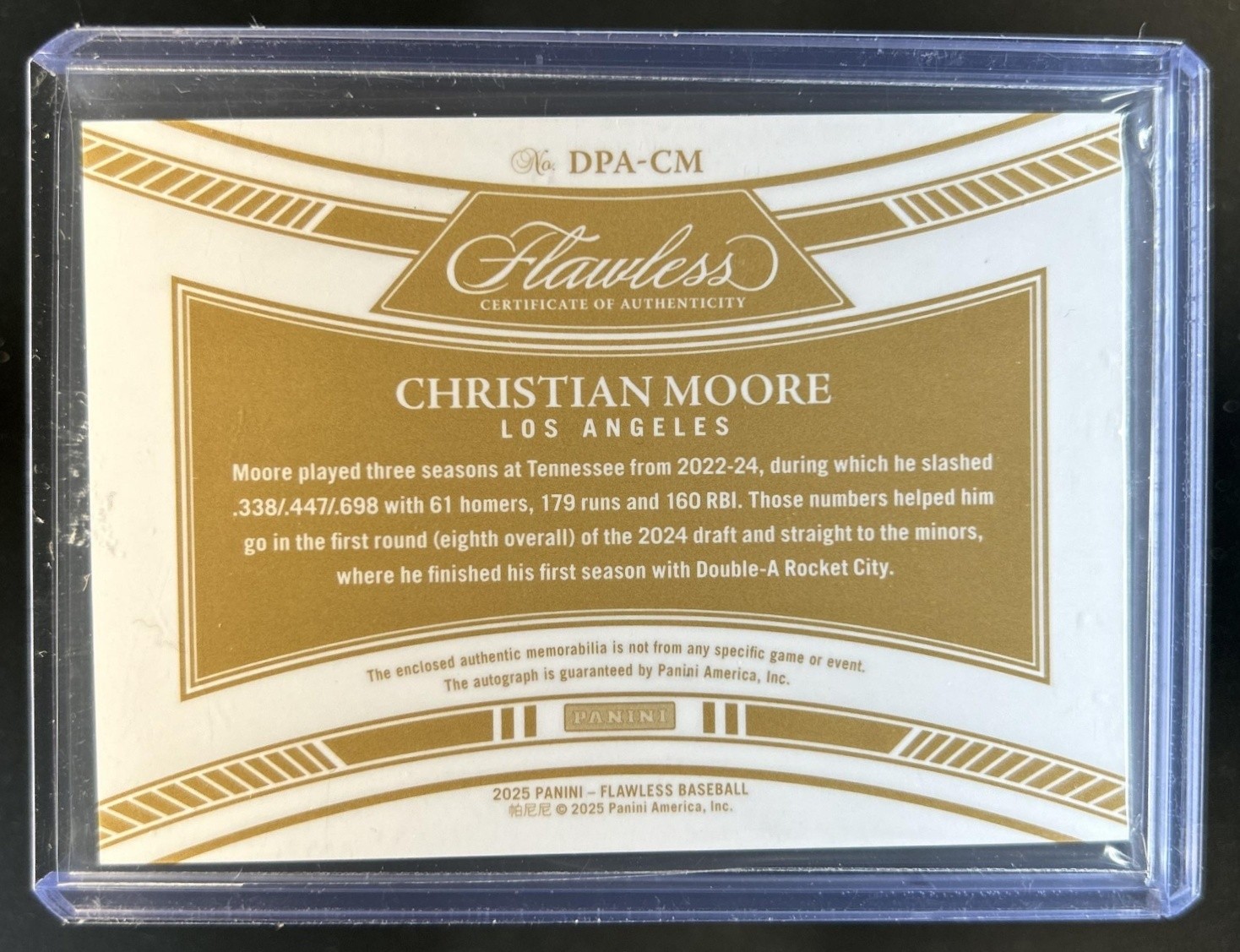 2025 Panini Flawless Christian Moore Draft Patch Auto Autograph Ruby #/20 Angels view 2