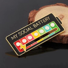 Funny Social Battery Slider Pin   7-Mood Expression Badge, Cute Interactive Pi