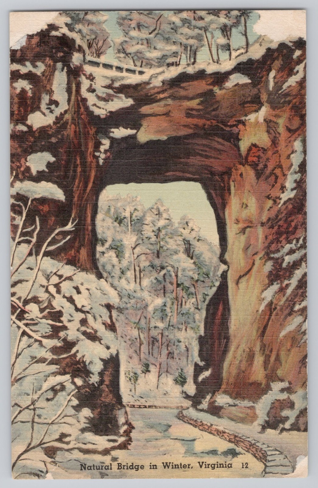 Natural Bridge in Winter Rockbridge County Virginia c1940s Vintage Postcard