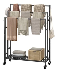 Towel Rack 3 Tier Free Standing Metal Towel Stand with Storage Shelf and Whee