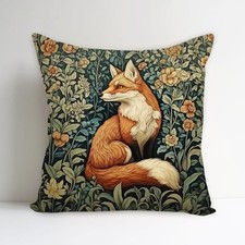 Vintage Fox Flowers Decorative Throw Pillow Cover William Morris Fox floral