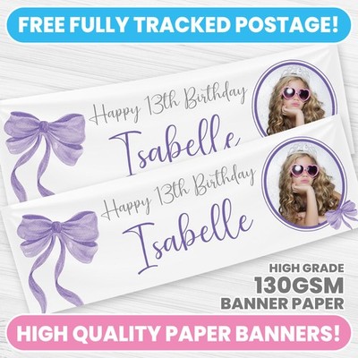 PERSONALISED PURPLE BOW BANNER ANY NAME BOW PARTY PHOTO BANNERS