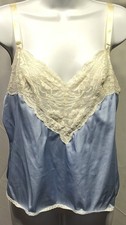 BabyDoll Cropped Silky Camisole Lingerie Tank Top L Blue Lace Sweetheart