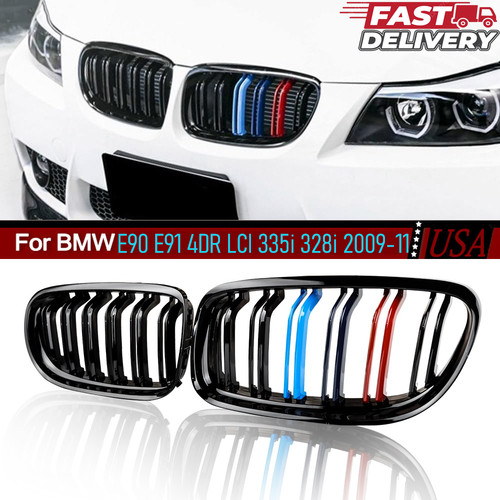Gloss Black M-Color Front Kidney Grill For BMW 2009-11 E90 E91 4DR LCI 335i 328i