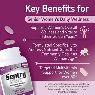 Sentry 50+ Multivitamins for Women: Boost Immunity & Heart Wellness, 100 Tablets