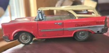 VTG 50s Tin Litho Friction Works Chrysler Station Wagon Car Japan Red 2 Door