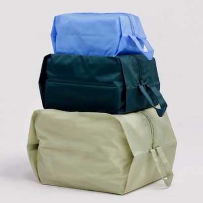 NEW! Baggu 3D ZIP SET in  Lagoon Mix    3 Expanding Washable Recycled Nylon Bags