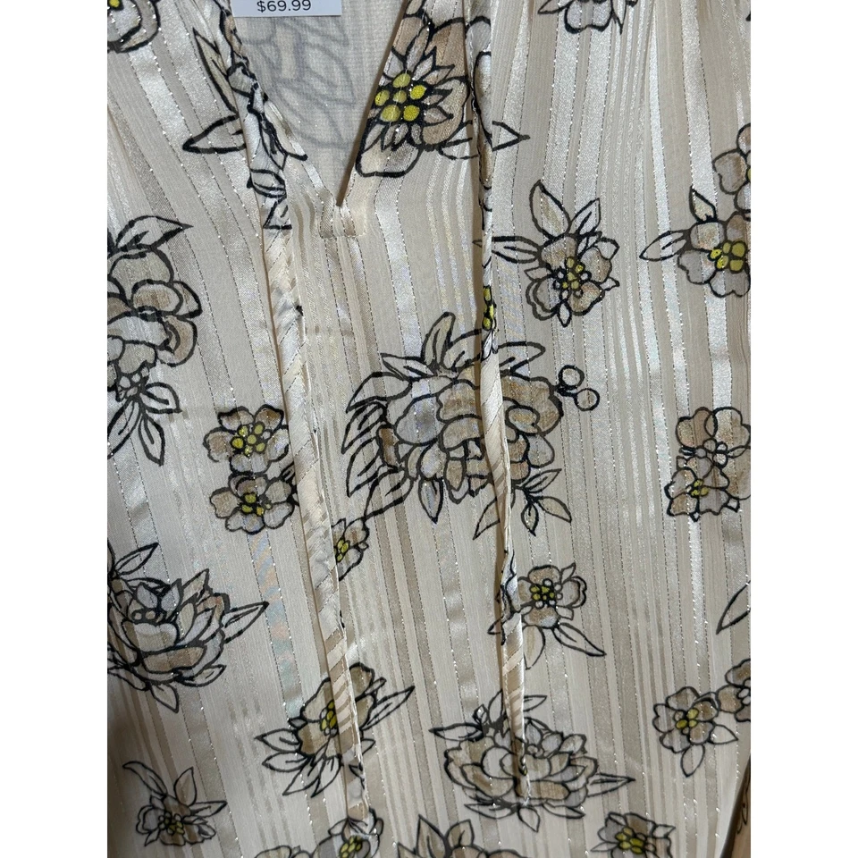 Hermosa Blusa Ann Taylor Factory XL Floral Beige Dorado Volantes Poliéster NUEVA SIN ETIQUETAS Foto 4 de 4