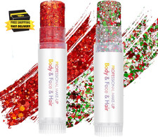 2-Pack Christmas Body Face Hair Glitter Stick - Red Green                