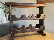 Vintage Rustic Dark Wood Chunky Large Wine Rack Cottagecore Brass Fittings Rare