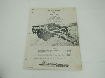 Dunham RDL 7 8 Transport Disc Owner's Manual and Parts List