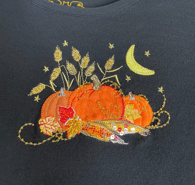 Womens Large 12/14 Fall Pumpkin Halloween Embroidered Top Shirt Long Sleeve