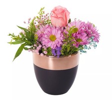 Jinfa Keramik / Ton Übertopf Blumentopf Vase Blumenvase mattschwarz roségold