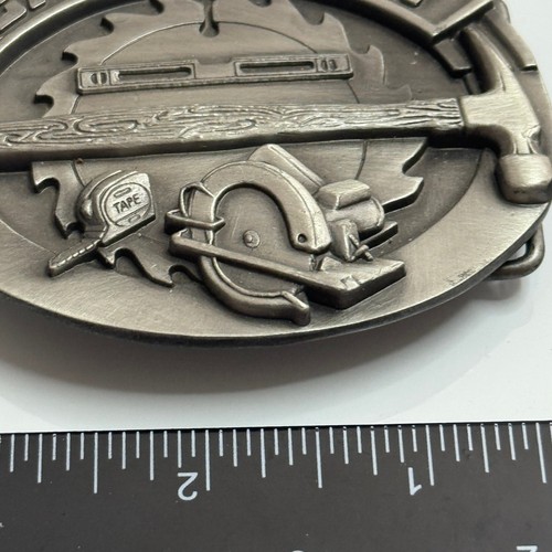 Siskiyou Carpenter Belt Buckle 1991 Pewter Hammer Saw Tape Measure Tool Design - Picture 9 of 11