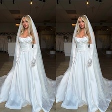 Simple Wedding Dresses Strapless Satin Ruched A Line Sweep Train Bridal Gowns