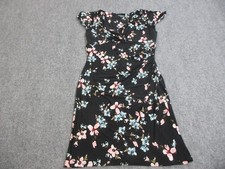 Lauren Ralph Lauren Dress Womens 16 Black Floral V Neck Ruched Knee Length