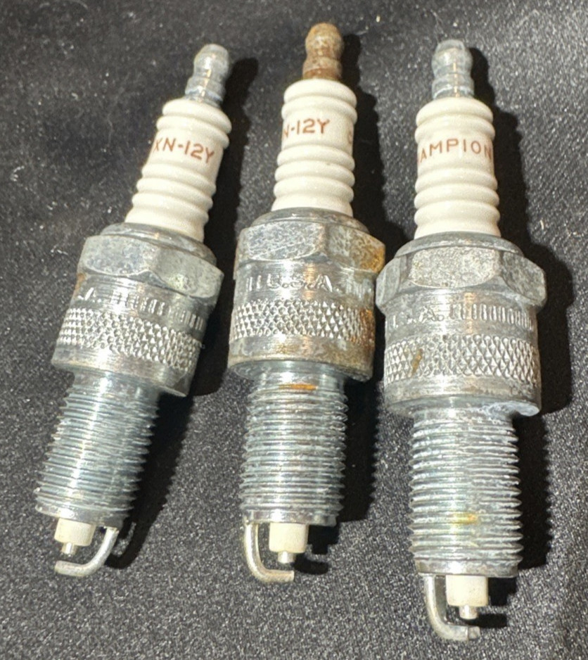 Vintage NOS Champion XN-12Y Spark Plugs Set of 3 Shielded Outboard Tractor