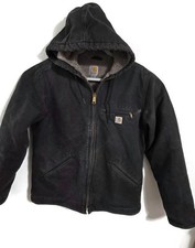 Carhartt Detroit Jacket Womens Medium Duck Canvas Hooded Black WJ141 BLK