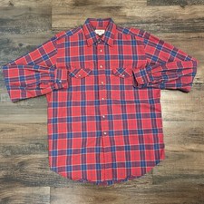 LL Bean Macflannel Large Tall Shirt Flannel Button Plaid Red Blue Made in USA