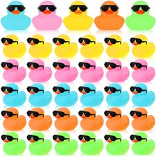 36 Packs Mini Ducks with Sunglasses Sets 2.2 Inch Bath Squeaky Duckies Cute F...