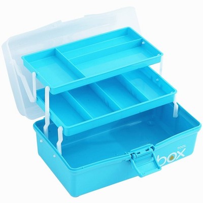 12'' Three-Layer Clear Plastic Craft Storage Box, Tool Box/Sewing Box Organiz...
