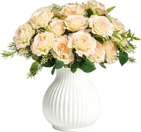 2Er Kunstblumenstrauß KüNstliche Rosen Seidenblumen Gelb Deko | Blumenstrauß Set
