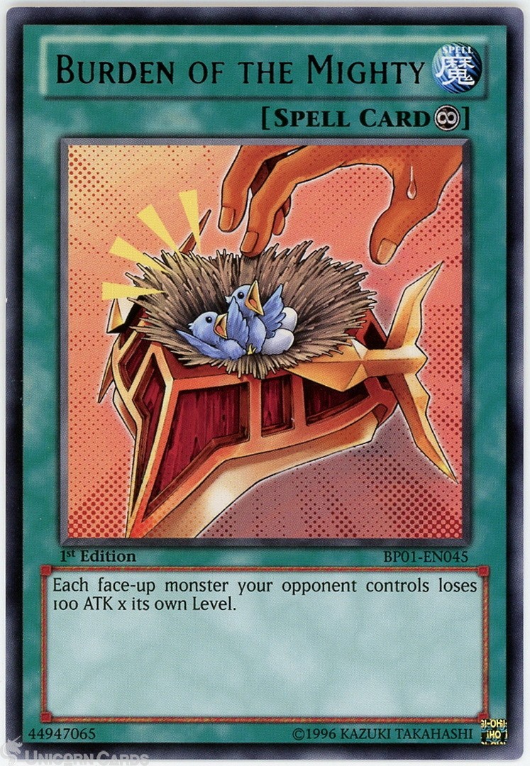 BP01-EN045 Burden of the Mighty : Starfoil Rare 1st Edition Mint YuGiOh Card