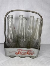 Vintage 1940&rsquo;s Pepsi Cola Tin 6 pack bottle Carrier Caddy & 6 Bottles