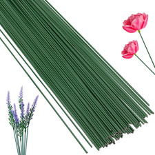 100 Pcs Floral Stems Wire for Paper Flower,14 Inch 2 Gauge Dark Green Floral Ste