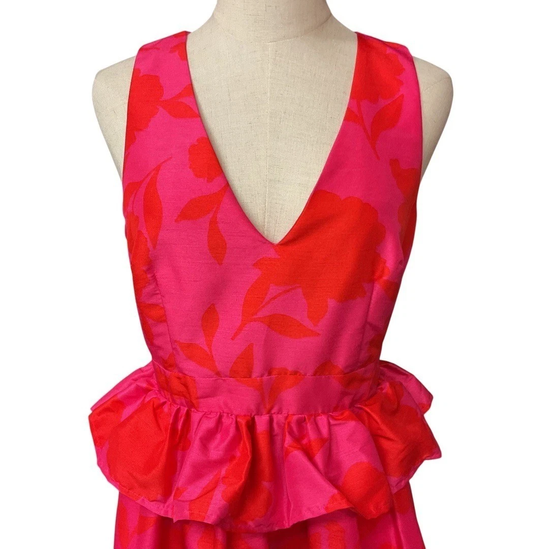 Abito midi Kate Spade Target classico floreale senza maniche peplo taglia 6 nuovo con etichette